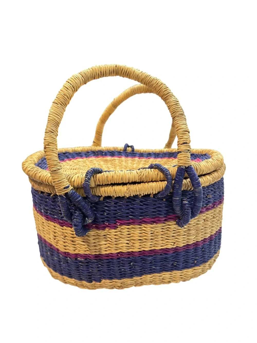 VTG Globebin Hand Woven Artisan Picnic Basket Bolga Del Ray Style